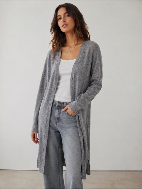 Dkny Sweaters - DKNY merino wool Long Gray Open-Front Women's Cardigan sz large